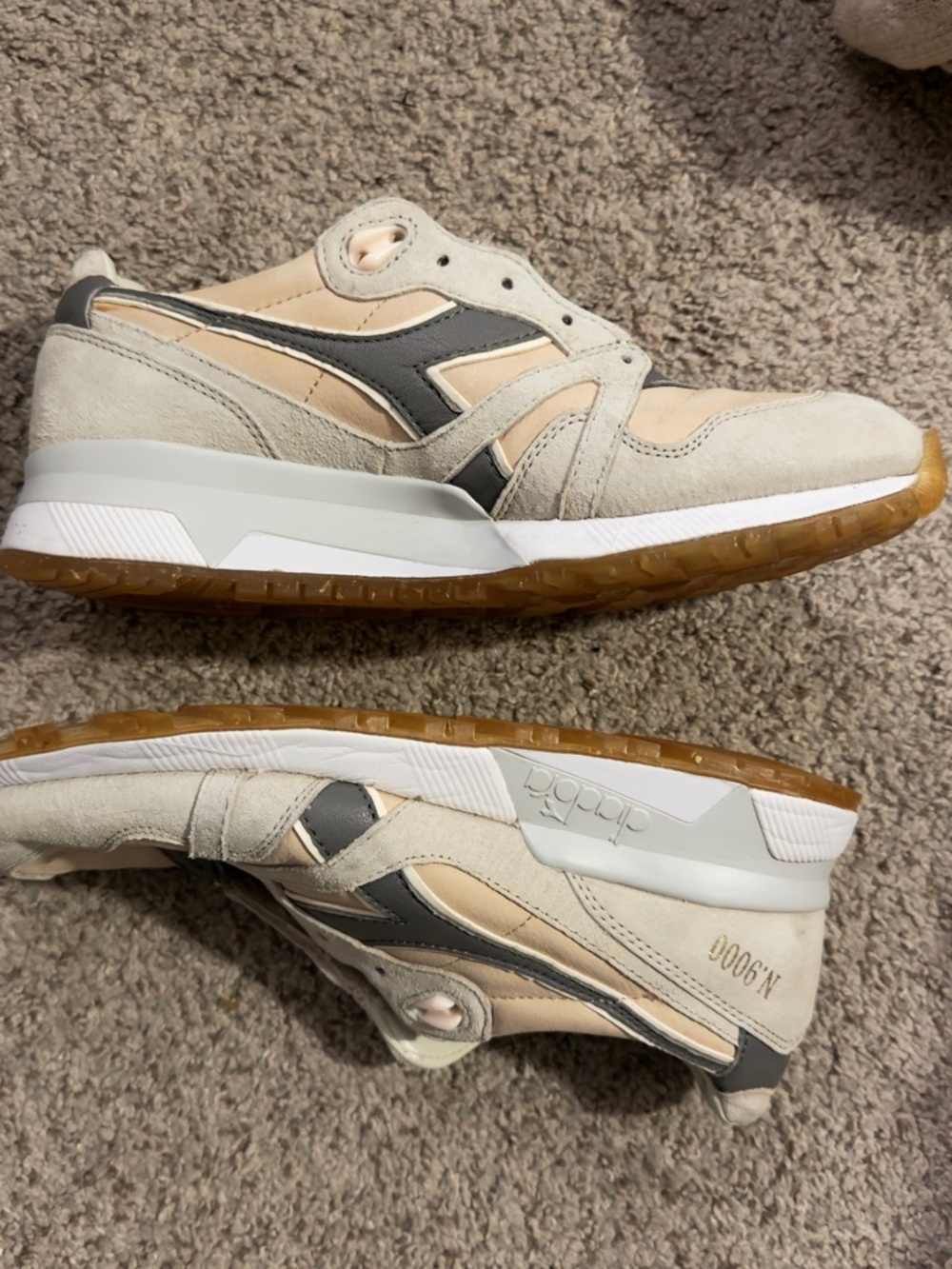 Diadora Men's Beige, Gray & Gum Suede Sneakers